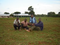 john-and-boys John Kinene, John Mugabi, Moses Babu and all are helping construct the dining hall.
