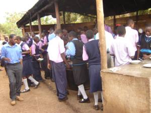 Lunch time for the high school students (at the school's outdoor kitchen)